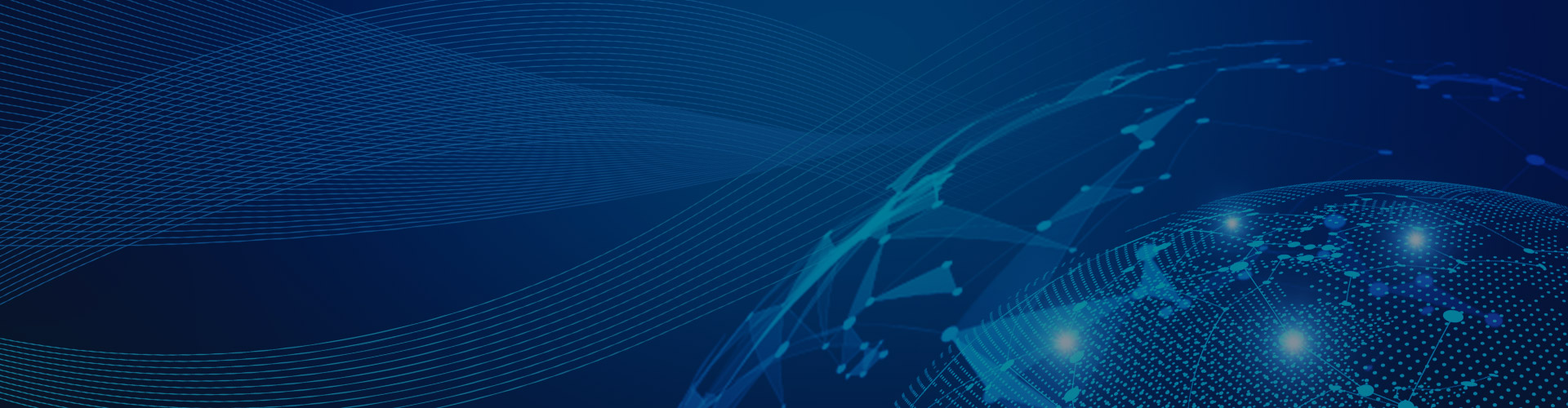 Abstract digital graphic of a glowing globe with network lines on a dark blue background representing global supply chains